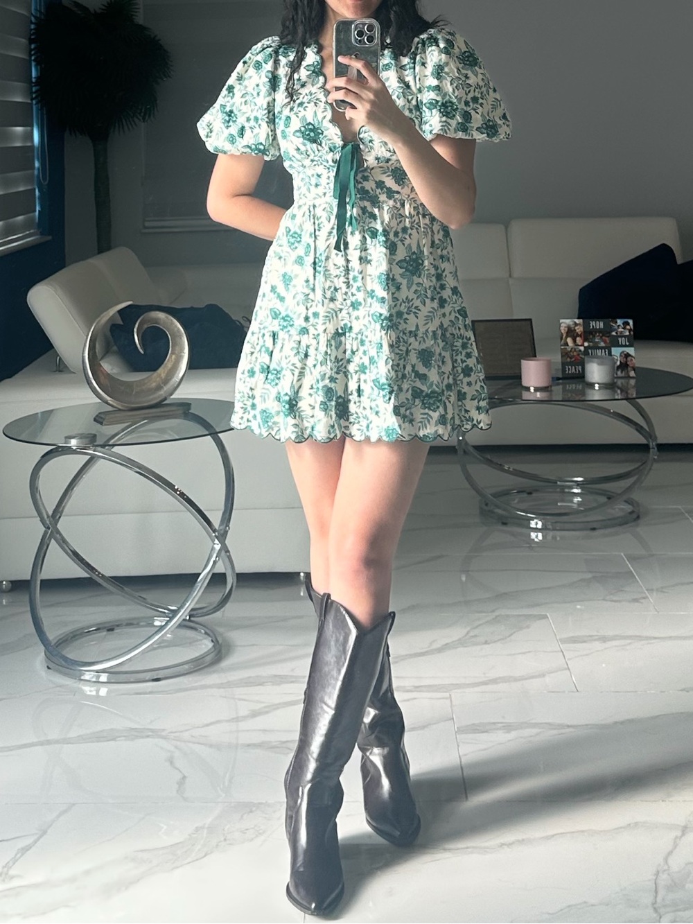 (NEW) House of Harlow 1960 - Cream Dress with Green Floral Print. - Picture 13 of 13